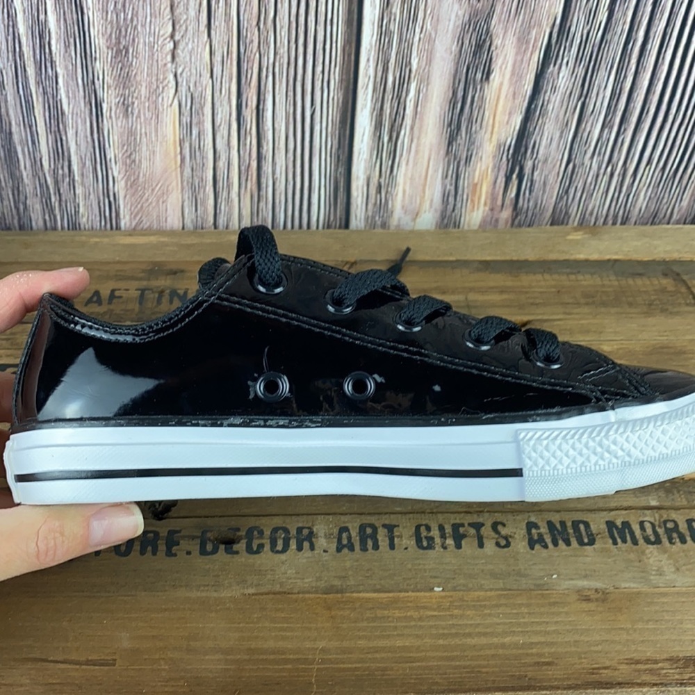 Black Patent Leather Converse Shoes (Size 2) - Picture 5 of 16